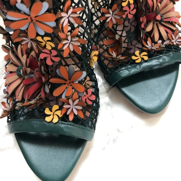 Zara - Green Floral Mesh Heels - Picture 3 of 15